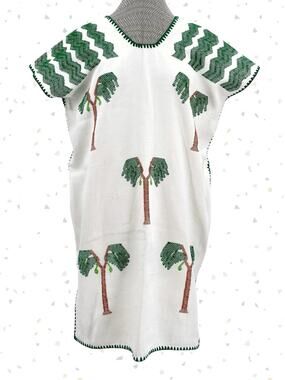 Pippa Holt White Huipil Kaftan Realistic Green Palms No 634 Tropical Beach Dress